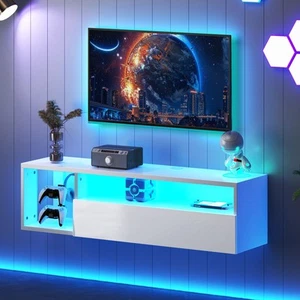 Floating TV Stand with LED Light, 39.3’’ Wall-Mounted Media Console, Floating... - Picture 1 of 8
