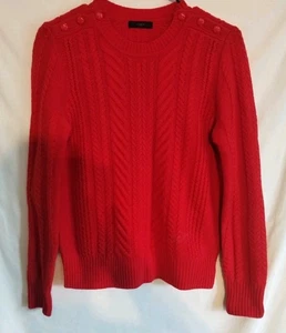 J Crew Pullover M *S* Damen rot Wolle Zopfmuster Pulli Rundhals Knopf Akzent - Bild 1 von 7