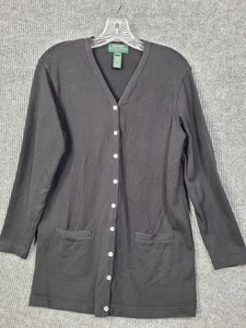 Vtg Lauren Ralph Lauren Women Sweater Cardigan Sz M Black Cardigan Button Cotton - Picture 1 of 15