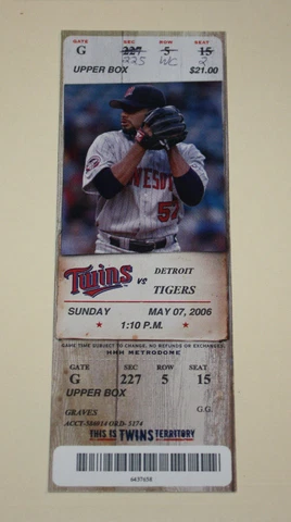 Minnesota Twins Ticket Stub | May 7 2006 | Johan Santana 62nd Career Win Cover
