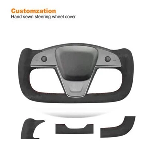 Hand-sewn DIY Black Alcantara Steering Wheel Wrap for Tesla Model S Yoke Model X - Picture 1 of 11