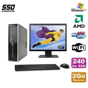 Lot PC HP Compaq 6005 Pro SFF AMD 3GHz 2Go 240Go SSD Burner Wifi Win XP+ 22 " - Picture 1 of 3