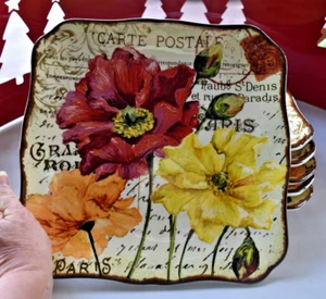 2 ~ Pier 1 Imports LE FLEUR POPPIES Square Dinner Plate 10.5" Earthenware 2014 - Picture 1 of 8