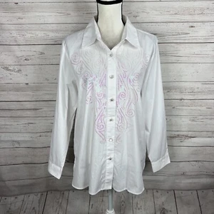 Blusa Top Bob Mackie Remolinos y Giros Abotonada Talla Mediana Lentejuelas Blancas - Imagen 1 de 9