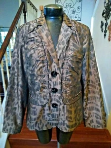 Chico's Leopard Print Jacket Blazer Pockets Polyester Casual Career Size 2 - Picture 1 of 6