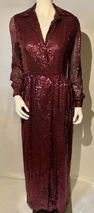 Maxi Vestido Formal Vintage Años 70 Oscar De La Renta Boutique Granate Lentejuelas S - Imagen 1 de 10