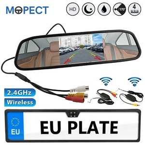 MOPECT 4,3'' Farb Rückspiegel Monitor + Kabellos Nummernschild Rückfahrkamera HD - Bild 1 von 12