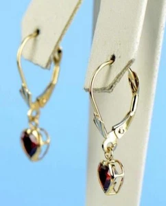 14k White Gold Dangle Bezel Heart CZ Leverback Pierced Earrings Birthstone 5x5MM - Picture 1 of 23