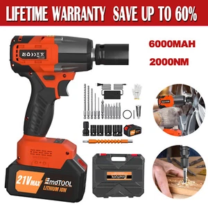 Impact Wrench 2000NM Cordless Drill Driver Car Repair Wheel Nut Gun Set +Battery - Picture 1 of 17