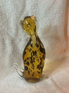 Vintage Murano Style Kitty Cat Figurine Blown Glass Leopard Spots 9" - Picture 1 of 5