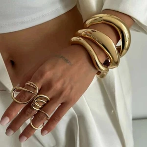 Smooth Finish Bracelet Wide Cuff Design Punk Cuff Bracelet Unisex - Picture 1 of 21