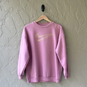 Nike Kids Girls XL Pink Gold Oversized Icon Fleece Logo Pullover Sweatshirt NWT - Picture 1 of 10