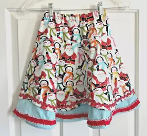 Girls skirt, handmade, size 5/6, penguins, blue corduroy under skirt - Picture 1 of 3