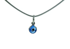 Tiny Evil Eye Necklace or Earrings, Clear Blue Eye Malocchio Protection 6mm/.25" - Picture 1 of 13