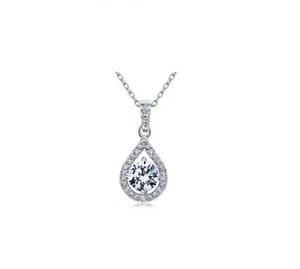 Pave Cubic Zirconia Silver Rain Tear Drop Pendant Chain Necklace  - Picture 1 of 2
