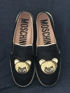 Moschino Teddybär schwarz Leder Espadrilles Fahren Halbschuhe flach 40 9,5 10 US - Bild 1 von 8
