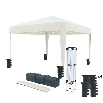 Gazebo pieghevole idrorepellente 3 x 3 M con 4 sacche per pesi e sacca beige - Immagine 1 di 4