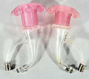 Pair of Antique Victorian Epergne Glass Horns Pink & Clear Stevens & Williams? - Picture 1 of 8
