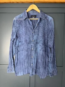VALENTINO JEANS Shirt Blue Size 48 Hippie Boho Print Semi-Sheer Fits 10 12 14 UK - Picture 1 of 7