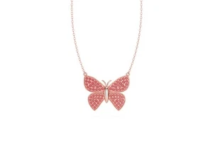0.28 CTS Rose Gold Butterfly Pendant Rich Rubies And Brilliant Diamond Jewelry . - Picture 1 of 5