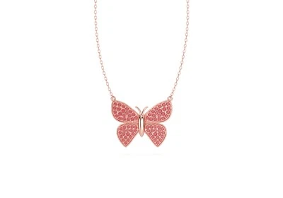 0.28 CTS Rose Gold Butterfly Pendant Rich Rubies And Brilliant Diamond Jewelry . - Image 1 of 4