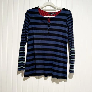Gudrun Sjoden Striped Henley Top Blue Size Small - Picture 1 of 6