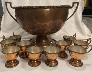 Antik Casa Ortega gehämmert Silber ausgekleidet Kupfer & Messing Bowle Schüssel Set - Bild 1 von 14