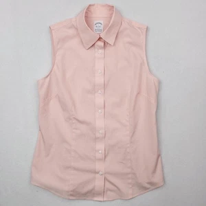 Brooks Brothers Shirt Womens 6 Pink Gingham Sleeveless Fitted Non-Iron Supima - Picture 1 of 9