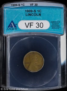 1909-S 1C Lincoln Wheat Cent ANACS VF 30 - Picture 1 of 4