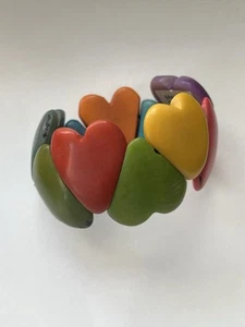Tagua Rainbow Multicolor Heart Bracelet Stretch - Picture 1 of 4