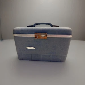 Vintage Sears Forecast blau Hart Zug Schminkkoffer mit Spiegel ohne Tablett oder Schlüssel. A - Bild 1 von 14