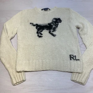 Suéter Ralph Lauren Sport Perro 2001 Tejido Cuello Redondo Crema De Colección Mediano - Imagen 1 de 7