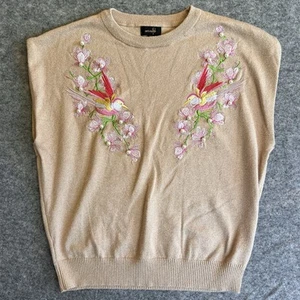 Embroidered Sleeveless Sweater Large Flowers Pearls Birds Cottagecore Coquette - Picture 1 of 8
