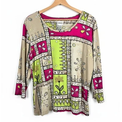 Top floral geométrico color boho ecléctico arte para usar XL de Chico's para mujer Foto 1 de 4
