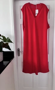 BNWT .. ZARA .. Red Sleeveless Midi length Shift Dress Size EUR M - Picture 1 of 6