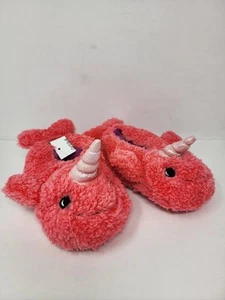Narwhal Pink Fuzzy Sippers Girls Large 9-10 Winter Shoes Cat & Jack Plush New - Picture 1 of 4