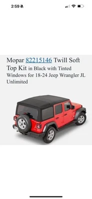 Jeep Wrangler 2018-2021 OEM genuino Mopar techo blando 4 puertas pieza premium #82215146 Foto 1 de 3
