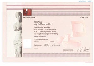 Ecom Aktie mit Coupons & Talon Sammleraktie Wertpapier (10 Aktien zu 5 DM) - Bild 1 von 2