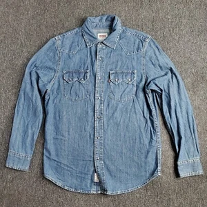 Levis Shirt Mens Size Small Blue Pearl Snap Sawtooth Red Tab Denim Long Sleeve - Picture 1 of 17