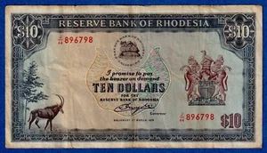 Rhodesia $10 1976  P-37a (1st March 1976) , Circulated Note J/44 896798 - Picture 1 of 3