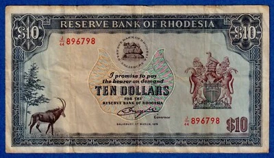 Rhodesia $10 1976  P-37a (1st March 1976) , Circulated Note J/44 896798 - Image 1 of 3