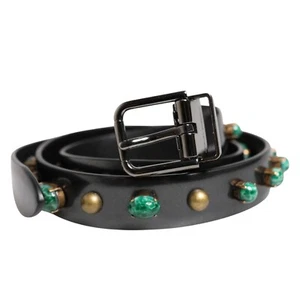DOLCE & GABBANA Belt Black Leather Studded Silver Tone Buckle 90cm / 36in 810usd - Picture 1 of 7