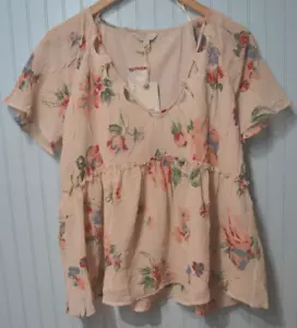 Lucky Brand Women's Small Top Cream Nude Beige Floral Flow Dressy Shirt, NEW! - Picture 1 of 5