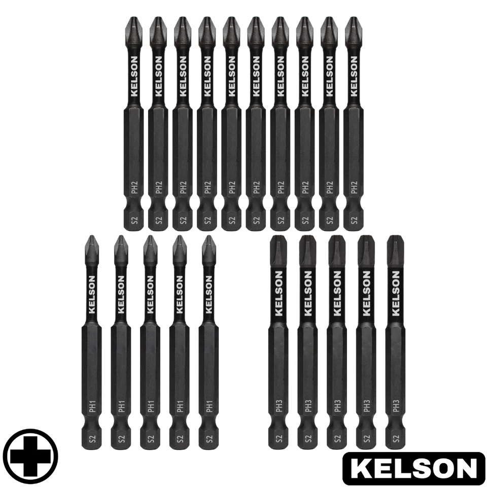 20 x Mixed 75mm Phillips PH1 PH2 PH3 Impact Screwdriver Bits Long 1/4" KELSON - Image 1 of 4