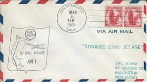 First Jet Airmail Flight San Francisco CA - Los Angeles CA 3/1/1960 AAMC#J466S - Picture 1 of 1