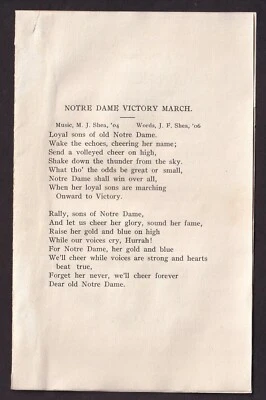 1911 NOTRE DAME FOOTBALL Vintage Fight Song Program Freshman KNUTE ROCKNE - Image 1 of 3
