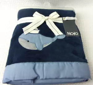 NoJo Nantucket Adventure Blanket Fleece Navy w Blue Chambray Border Lovey NWT - Picture 1 of 5
