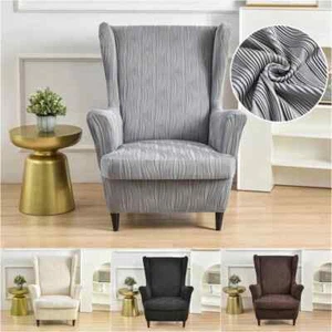 Jacquard Wing Chair Covers Elastic Slipcovers Sofa Seat Cover with Ottoman Cover - Picture 1 of 34