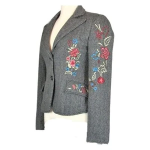 Wet Seal Vintage 90's Blazer Wool Blend Embroidered Applique Tweed Women's SM - Picture 1 of 10