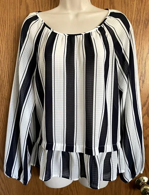 Blusa Merona Azul/Blanco Rayas Top Semi Transparente Mangas Largas Para Mujer Talla Lg. Foto 1 de 4